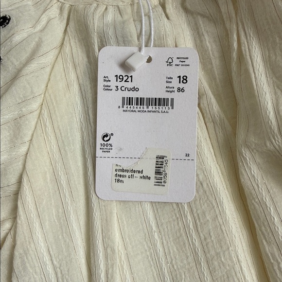 NWT! Mayoral Cream Dress with Black Floral Details - Picture 4 of 6